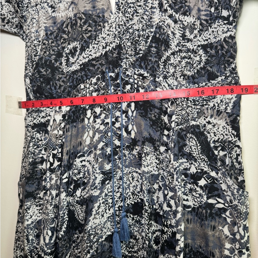 Free People Midnight Blue, White & Gray Patterned Mini Dress w Waist Tie - Small - Picture 11 of 16